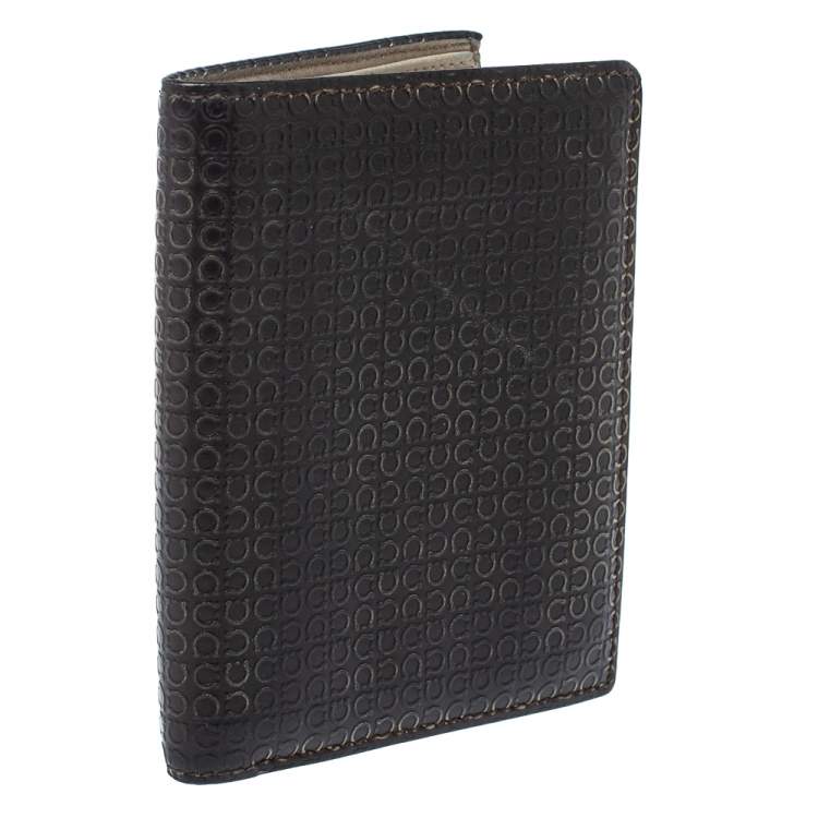 Pre Owned Salvatore Ferragamo Dark Brown Gancini Embossed Leather Bifold Wallet
