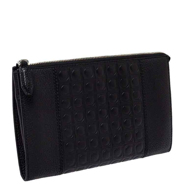 Pre Owned Salvatore Ferragamo Black Leather Firenze Gamma Document Holder