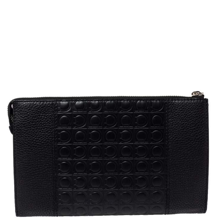 Pre Owned Salvatore Ferragamo Black Leather Firenze Gamma Document Holder
