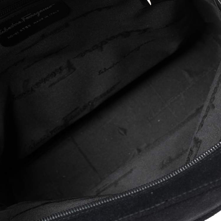 Pre Owned Salvatore Ferragamo Black Wool And Leather  Backpack