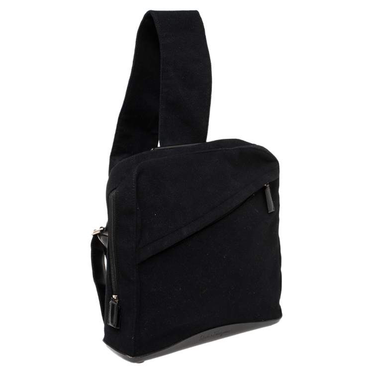 Pre Owned Salvatore Ferragamo Black Wool And Leather  Backpack