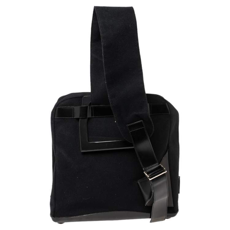Pre Owned Salvatore Ferragamo Black Wool And Leather  Backpack