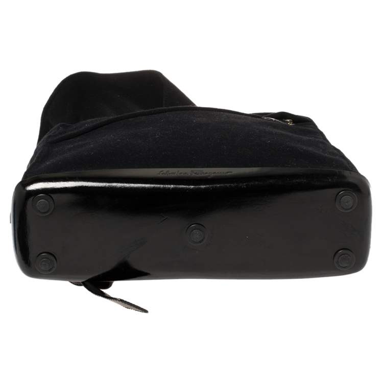 Pre Owned Salvatore Ferragamo Black Wool And Leather  Backpack