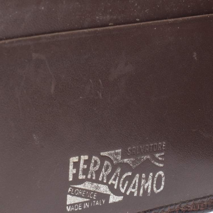Pre Owned Salvatore Ferragamo Brown Lizard Embossed Leather Bifold Wallet