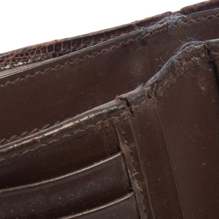 Pre Owned Salvatore Ferragamo Brown Lizard Embossed Leather Bifold Wallet