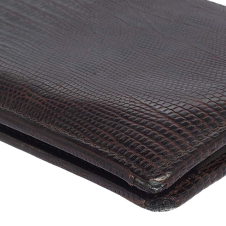 Pre Owned Salvatore Ferragamo Brown Lizard Embossed Leather Bifold Wallet
