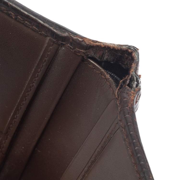 Pre Owned Salvatore Ferragamo Brown Lizard Embossed Leather Bifold Wallet