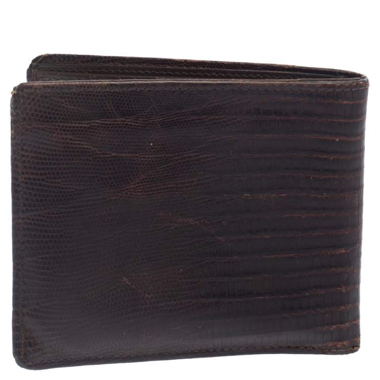 Pre Owned Salvatore Ferragamo Brown Lizard Embossed Leather Bifold Wallet