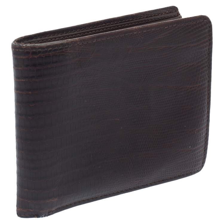 Pre Owned Salvatore Ferragamo Brown Lizard Embossed Leather Bifold Wallet