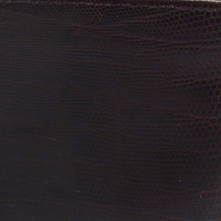 Pre Owned Salvatore Ferragamo Brown Lizard Embossed Leather Bifold Wallet