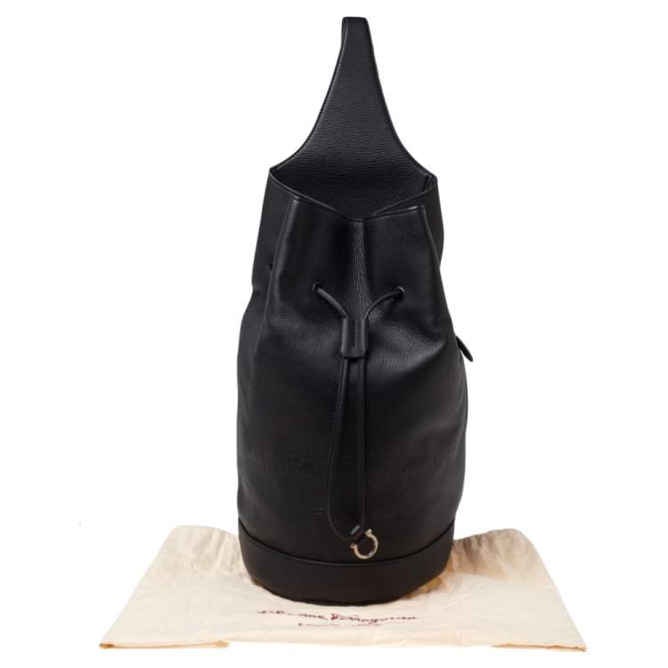 Pre Owned Salvatore Ferragamo Black Grained Leather Tornabuoni 1927 Collection Shoulder Backpack