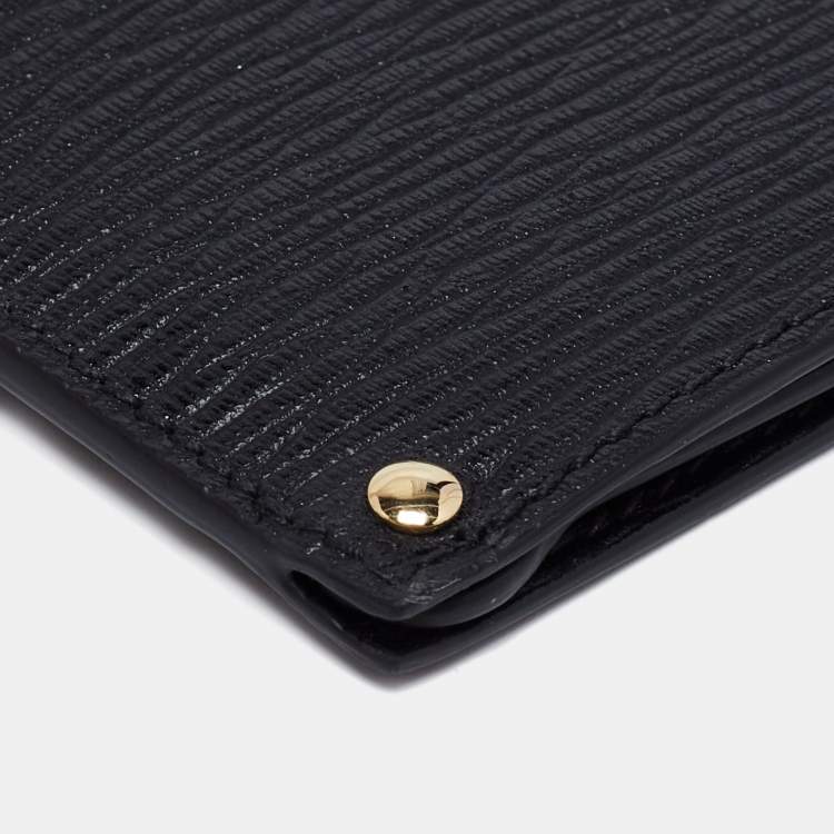 Pre Owned Salvatore Ferragamo Black Leather Gancini Card Holder with Pull Out ID Window