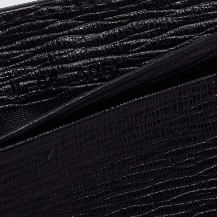 Pre Owned Salvatore Ferragamo Black Leather Gancini Card Holder with Pull Out ID Window