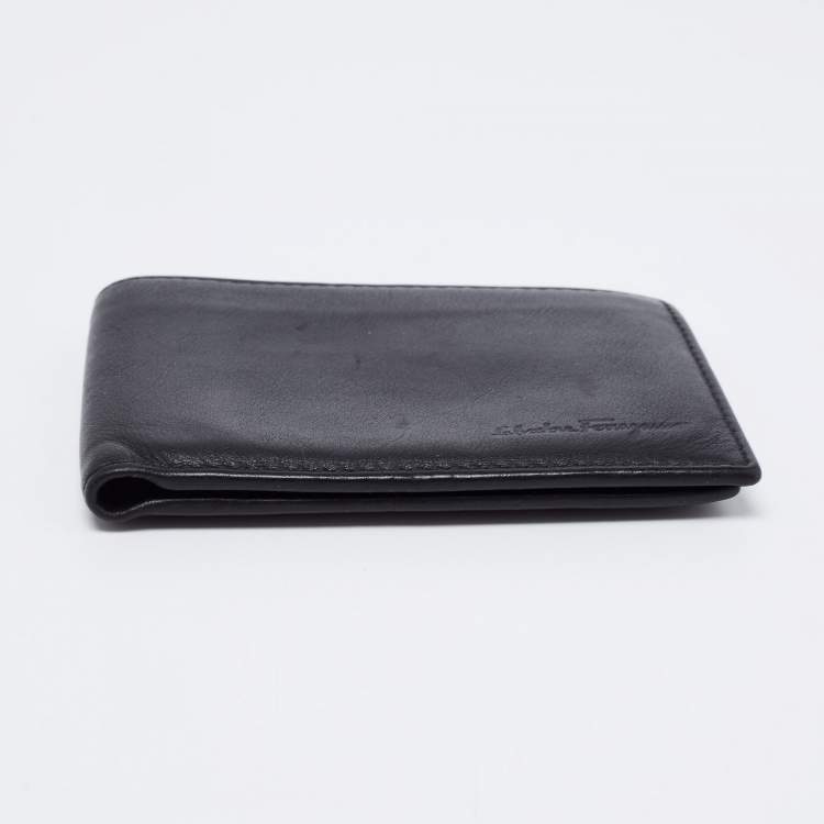 Pre Owned Salvatore Ferragamo Black Leather Bifold Compact Wallet