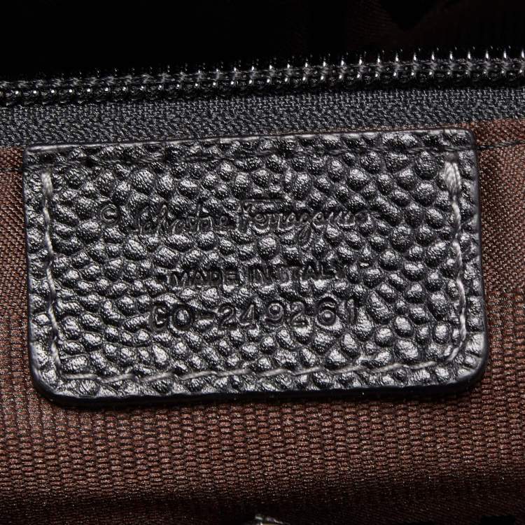 Pre Owned Salvatore Ferragamo Black Leather Double Zip Briefcase Bag