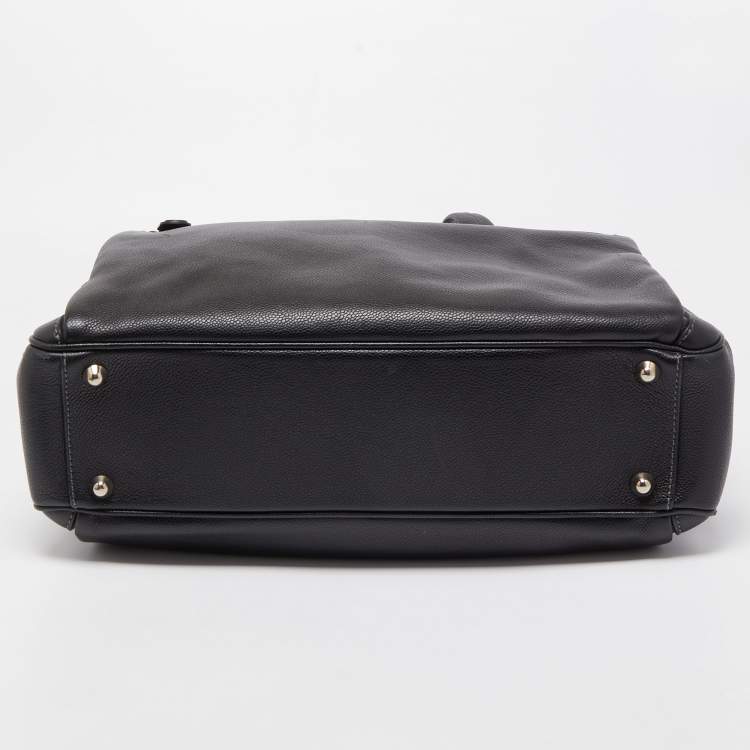 Pre Owned Salvatore Ferragamo Black Leather Double Zip Briefcase Bag