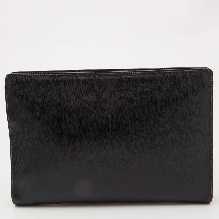 Pre Owned Salvatore Ferragamo Black Leather Zip Pouch