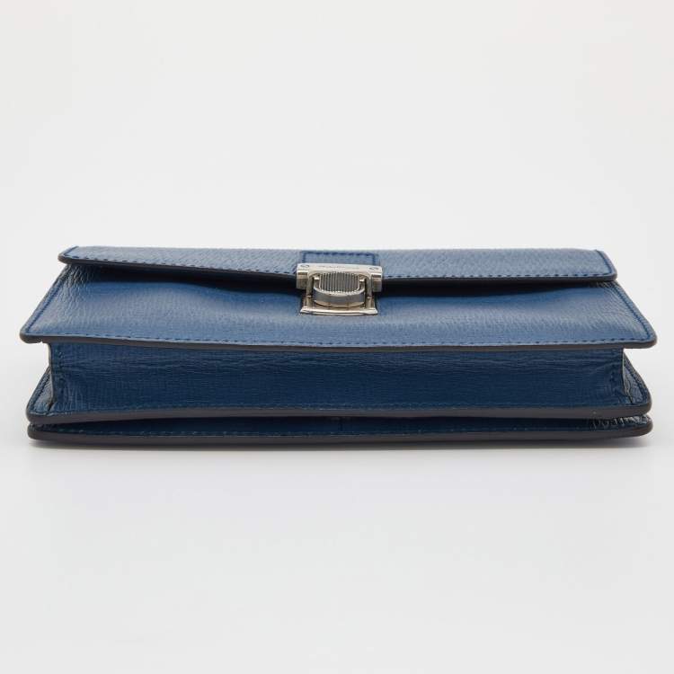 Pre Owned Salvatore ferregamo Blue Leather Flap Wristlet Pouch