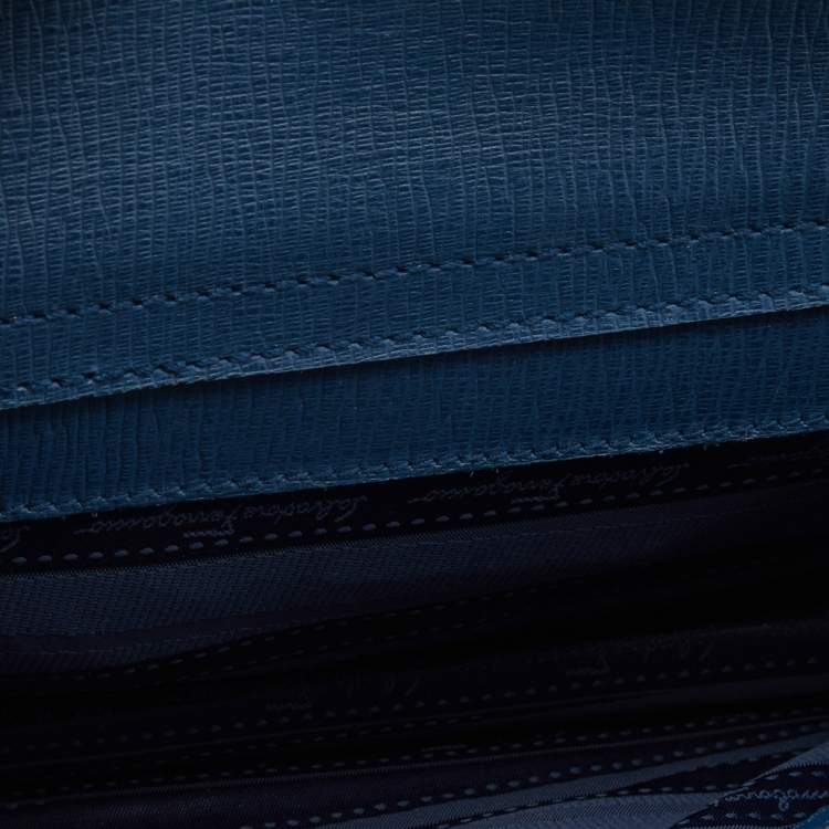 Pre Owned Salvatore ferregamo Blue Leather Flap Wristlet Pouch