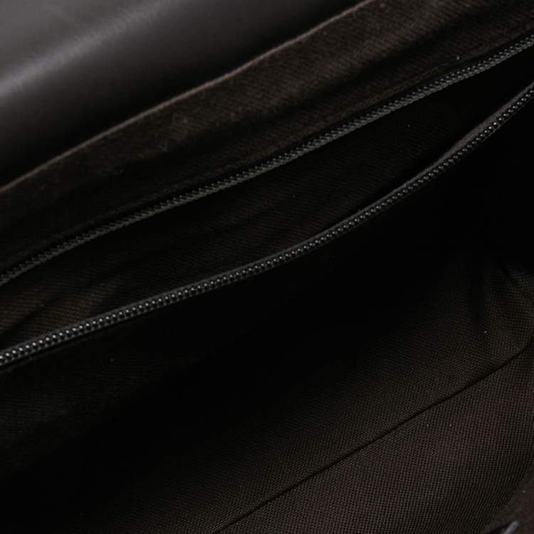 Pre Owned Salvatore Ferragamo Brown Embossed Leather Messenger Bag