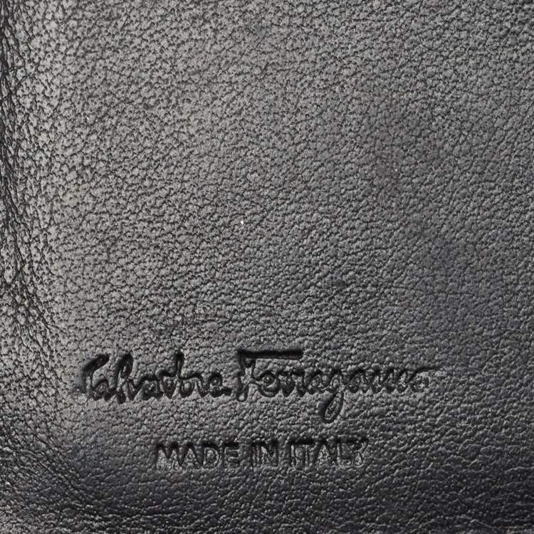 Pre Owned Salvatore Ferragamo Black/Blue Logo Embossed Leather Bifold Wallet