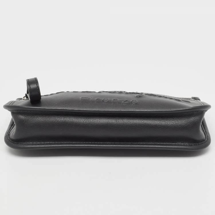 Pre Owned Salvatore Ferragamo Black Leather Zip Wristlet Pouch