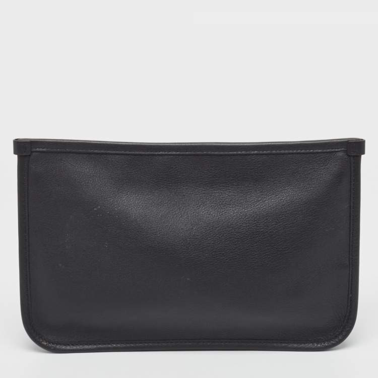 Pre Owned Salvatore Ferragamo Black Leather Zip Wristlet Pouch