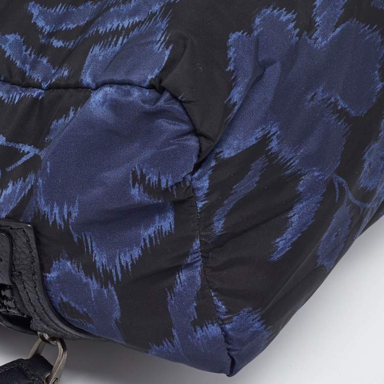 Pre Owned Salvatore Ferragamo Blue/Black Print Nylon and Leather Pouch