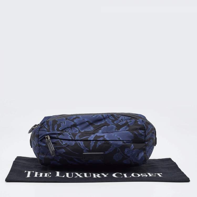 Pre Owned Salvatore Ferragamo Blue/Black Print Nylon and Leather Pouch