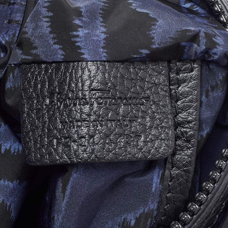 Pre Owned Salvatore Ferragamo Blue/Black Print Nylon and Leather Pouch