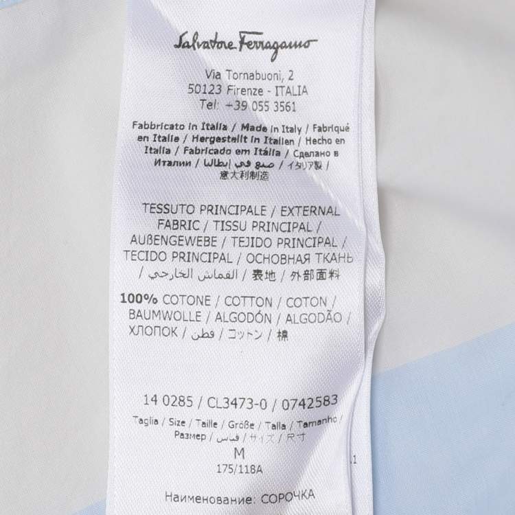 Pre Owned Salvatore Ferragamo Cream/Blue Striped Cotton Button Shirt M