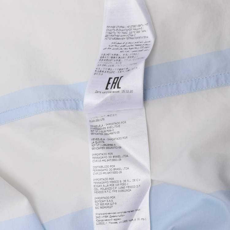 Pre Owned Salvatore Ferragamo Cream/Blue Striped Cotton Button Shirt M