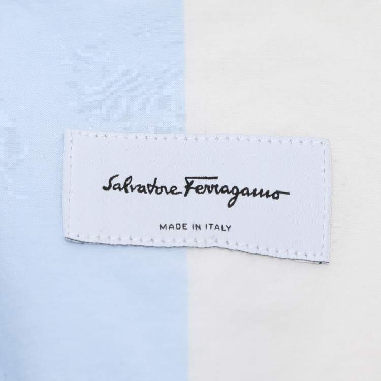 Pre Owned Salvatore Ferragamo Cream/Blue Striped Cotton Button Shirt M