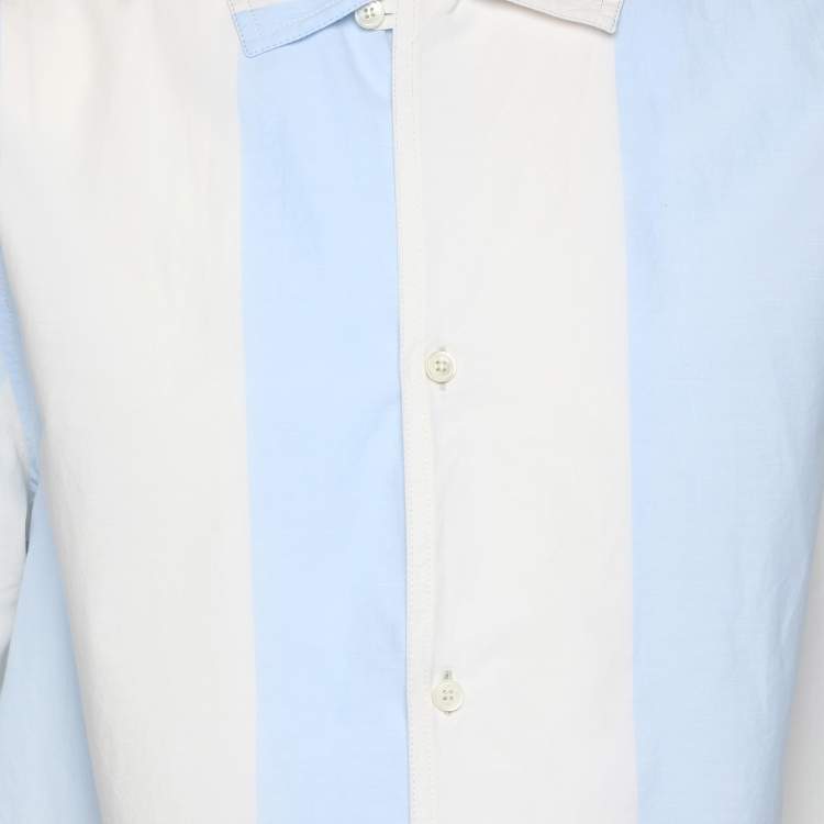 Pre Owned Salvatore Ferragamo Cream/Blue Striped Cotton Button Shirt M