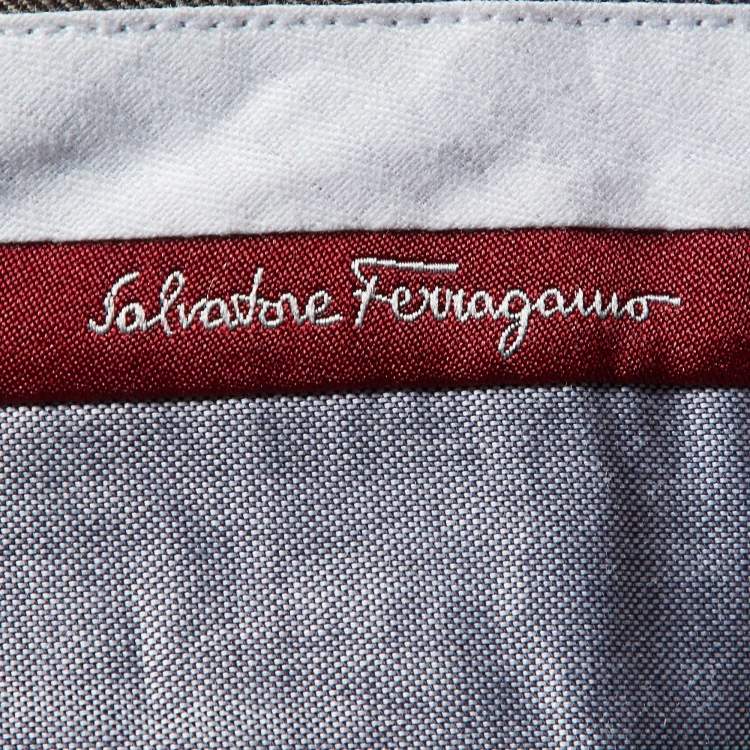 Pre Owned Salvatore Ferragamo Grey Cotton Straight Leg Trousers M