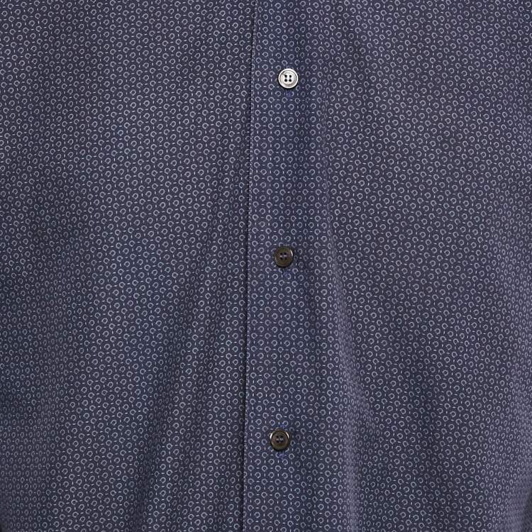 Pre Owned Salvatore Ferragamo Navy Blue Printed Derby Fit Shirt M