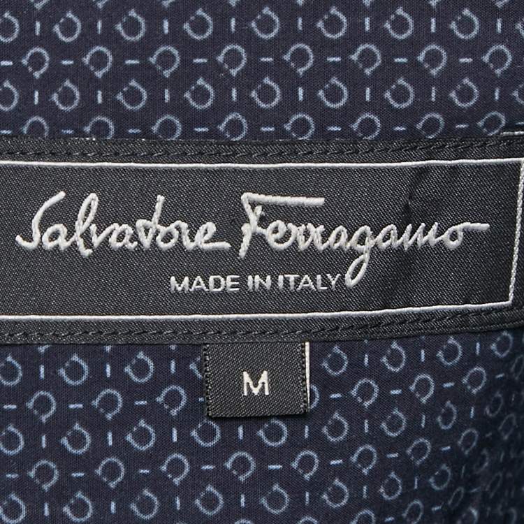 Pre Owned Salvatore Ferragamo Navy Blue Printed Derby Fit Shirt M
