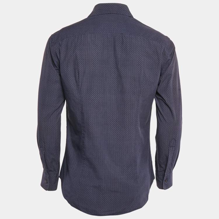Pre Owned Salvatore Ferragamo Navy Blue Printed Derby Fit Shirt M