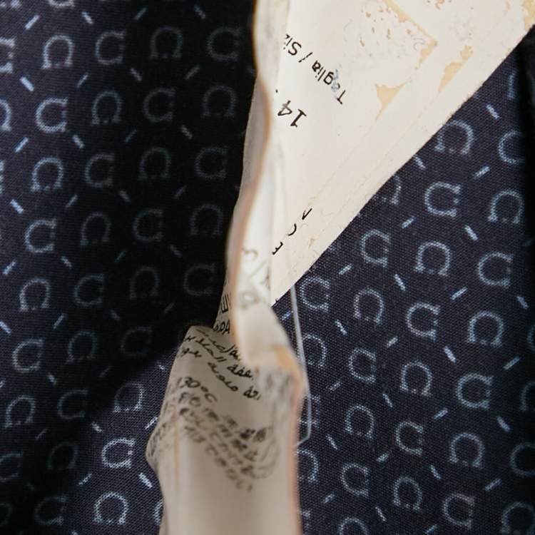 Pre Owned Salvatore Ferragamo Navy Blue Printed Derby Fit Shirt M