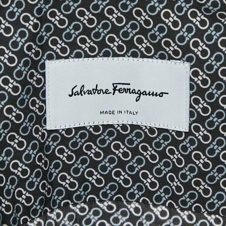 Pre Owned Salvatore Ferragamo Blue Printed Cotton Button Front Shirt L