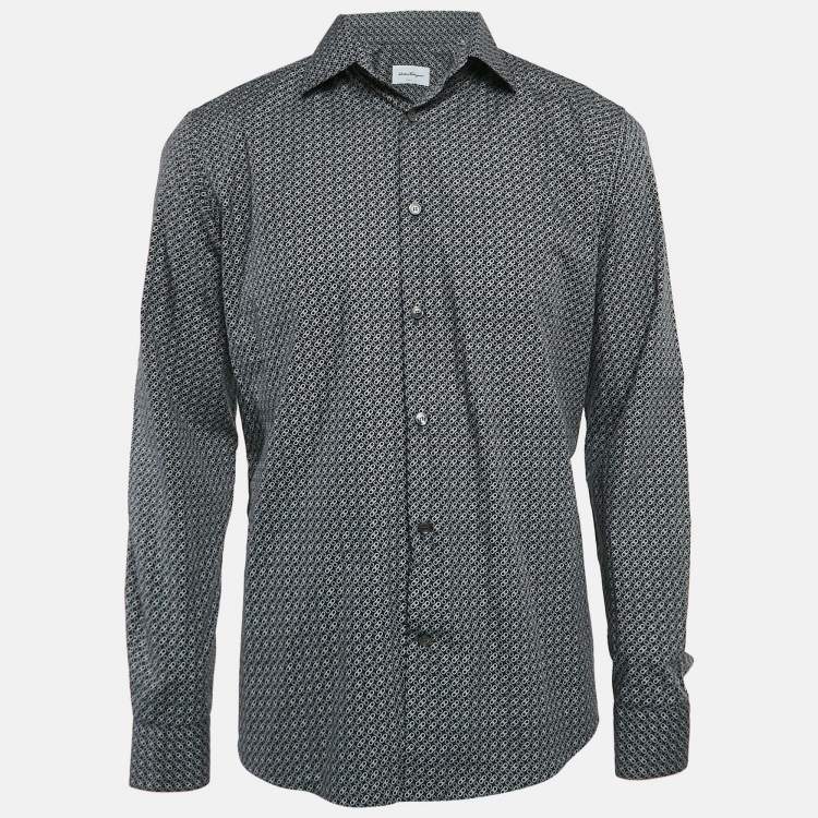 Pre Owned Salvatore Ferragamo Blue Printed Cotton Button Front Shirt L
