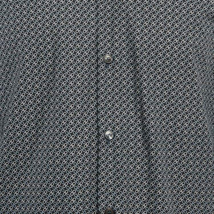 Pre Owned Salvatore Ferragamo Blue Printed Cotton Button Front Shirt L