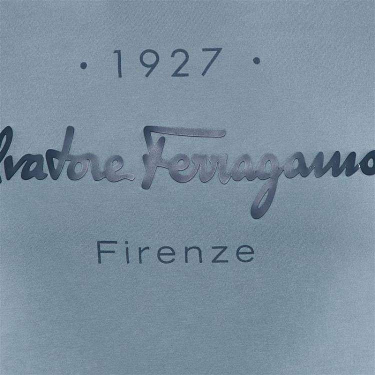 Pre Owned Salvatore Ferragamo Blue Logo Cotton Crewneck T-Shirt M