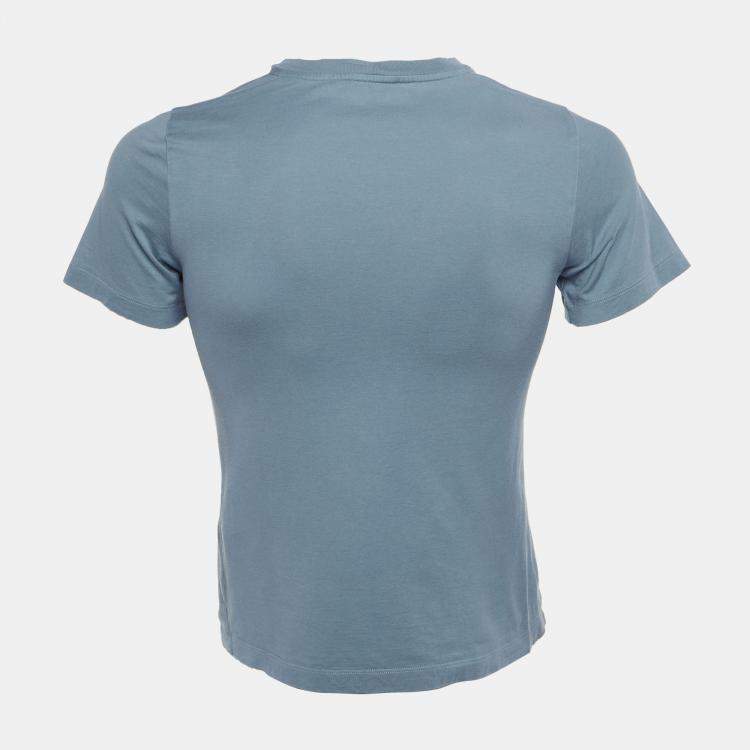 Pre Owned Salvatore Ferragamo Blue Logo Cotton Crewneck T-Shirt M