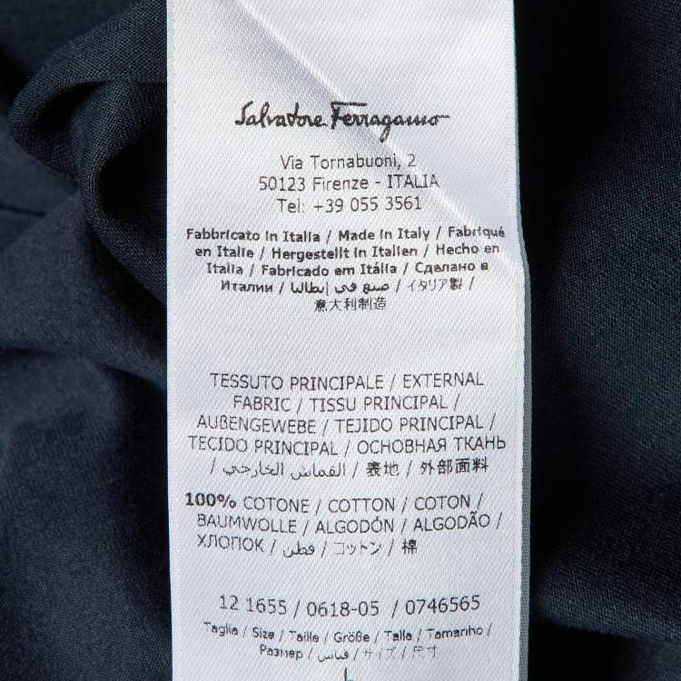 Pre Owned Salvatore Ferragamo Midnight Blue Gancini Logo Cotton Crew Neck T-Shirt L