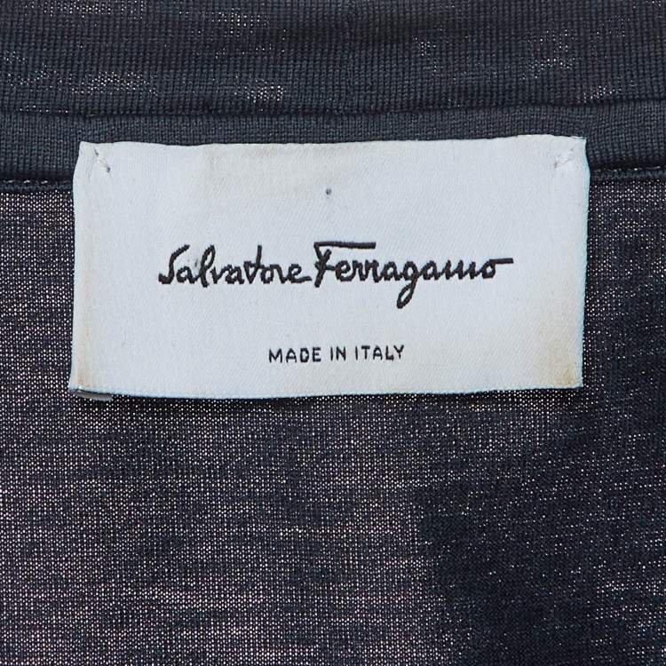 Pre Owned Salvatore Ferragamo Midnight Blue Gancini Logo Cotton Crew Neck T-Shirt L