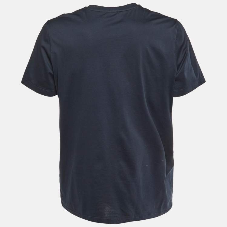 Pre Owned Salvatore Ferragamo Midnight Blue Gancini Logo Cotton Crew Neck T-Shirt L