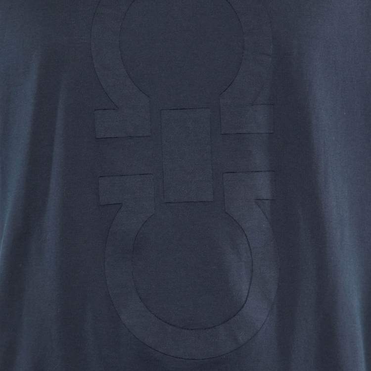 Pre Owned Salvatore Ferragamo Midnight Blue Gancini Logo Cotton Crew Neck T-Shirt L