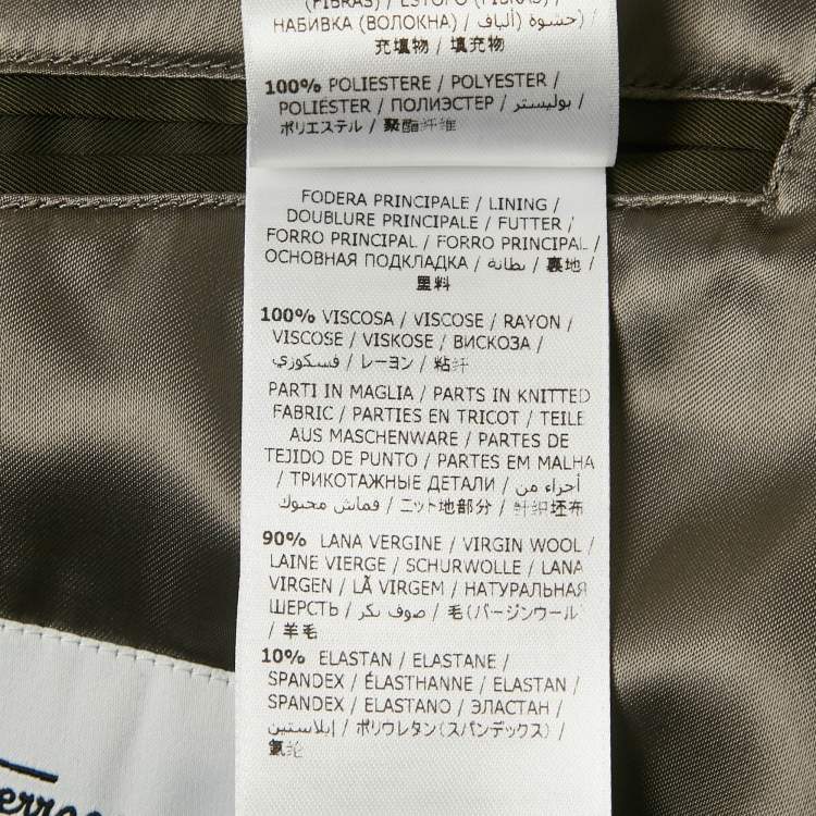 Pre Owned Salvatore Ferragamo Olive Green Gabardine Leather Trim Bomber Jacket M