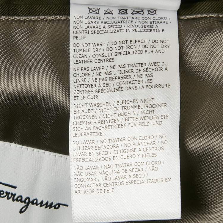 Pre Owned Salvatore Ferragamo Olive Green Gabardine Leather Trim Bomber Jacket M
